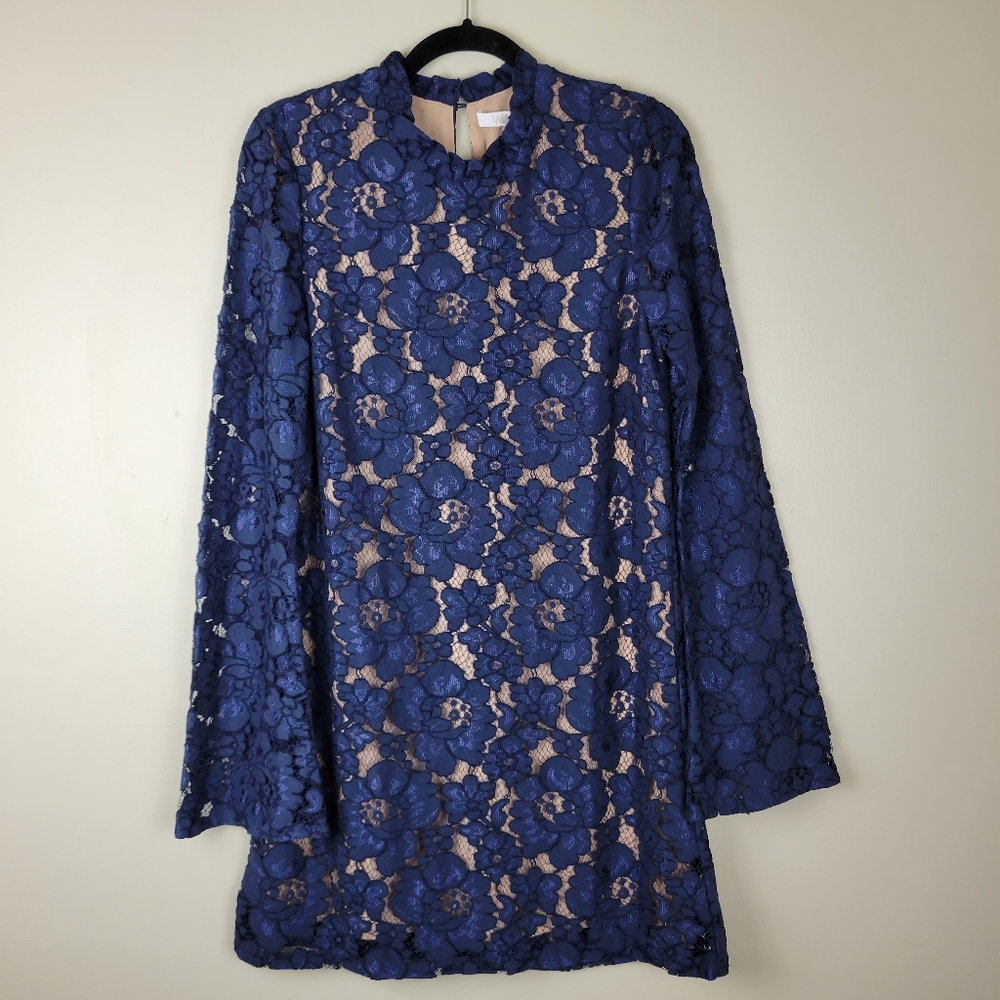 Wayf Navy Blue Floral Lace Long-Sleeve Dress